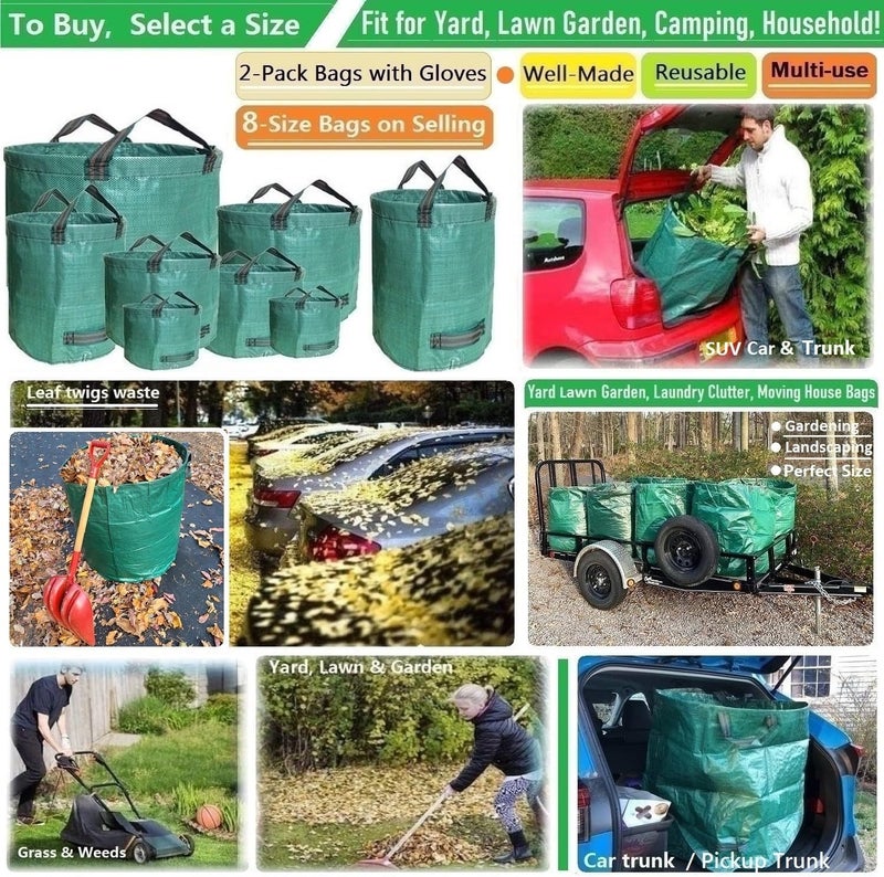 Tespher Professional 2-Pack 72 Gallon Big Lawn Garden Bags (D26,H30 inch) Yard Waste Bags W/Gardening Gloves for Leaf Bag,Yard Debris,Garden Trash Container,Recycling Bin,Grass Clippings,Weeds Bag 4 Handles - Image 2